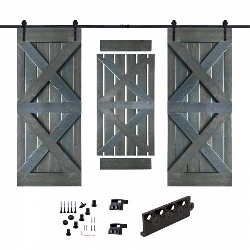 Akicon™ Paneled Solid Wood Stained Double X -Brace Series DIY Double Interior Barn Door with Sliding Hardware Kit; Pre-Drilled Ready to Assemble