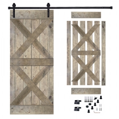 Akicon™ Paneled Solid Wood Stained Double X - Brace Series DIY Single Interior Barn Door with Sliding Hardware Kit; Pre-Drilled Ready to Assemble