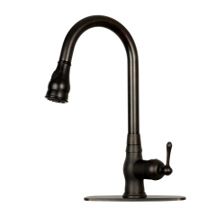 Akicon™ Pull Out Kitchen Faucet with Deck Plate, Single Level Solid Brass Kitchen Sink Faucets with Pull Down Sprayer - Oil Rubbed Bronze