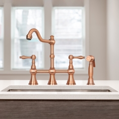 Akicon™ Two-Handles Bridge Kitchen Faucet with Side Sprayer - Copper