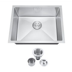 Akicon™ 23" Undermount Nano Single Bowl Stainless Steel Handmade Kitchen Sink with Drain Assembly Strainer
