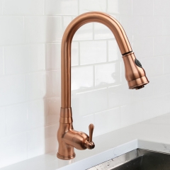 Akicon™ Copper Pull Out Kitchen Faucet, Single Level Solid Brass Kitchen Sink Faucets with Pull Down Sprayer