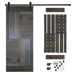 Akicon™ Paneled Solid Wood Stained Mid-bar Series DIY Single Interior Barn Door with Sliding Hardware Kit; Pre-Drilled Ready to Assemble