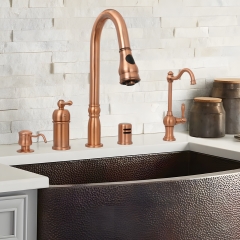 Akicon™ Copper Pull Out Kitchen Faucet with in-Deck Handle, Single Level Solid Brass Kitchen Sink Faucets with Pull Down Sprayer