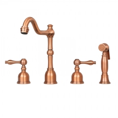 Akicon™ Two-Handles Copper Widespread Kitchen Faucet with Side Sprayer