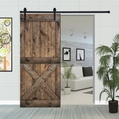 Akicon™ Paneled Solid Wood Stained Jacobean Series DIY Single Interior Barn Door with Sliding Hardware Kit; Pre-Drilled Ready to Assemble