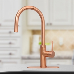 Akicon™ Copper Pull Out Kitchen Faucet with Deck Plate, Single Level Solid Brass Kitchen Sink Faucets with Pull Down Sprayer