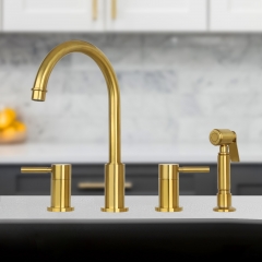 Akicon™ Two-Handles Widespread Kitchen Sink Faucet with Side Sprayer- Brushed Gold