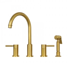 Akicon™ Two-Handles Widespread Kitchen Faucet with Side Sprayer- Brushed Gold