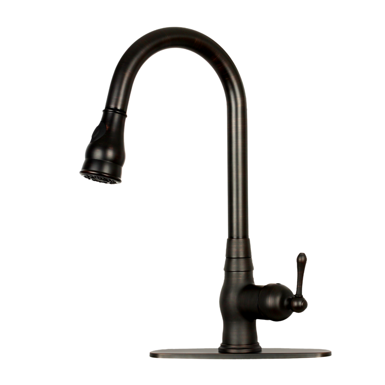 Pull Down Kitchen Sink Faucet with Deck Plate Solid Brass Single Handle Pull Out Sprayer Oil Rubbed Bronze Kitchen Faucet