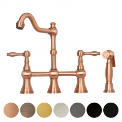 Akicon™ Two-Handles Bridge Kitchen Faucet with Side Sprayer - Copper