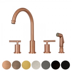 Akicon™ Two-Handles Copper Widespread Kitchen Faucet with Plastic Side Sprayer