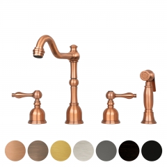 Akicon™ Two-Handles Copper Widespread Kitchen Faucet with Side Sprayer