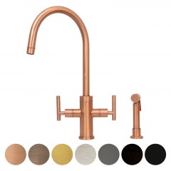 Akicon™ Two-Handle Copper Widespread Kitchen Faucet with Side Sprayer