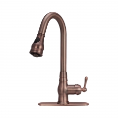 Akicon™ Pull Out Kitchen Faucet with Deck Plate, Solid Brass Kitchen Sink Faucets with Pull Down Sprayer - Antique Bronze