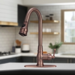 Akicon™ Pull Out Kitchen Faucet with Deck Plate, Solid Brass Kitchen Sink Faucets with Pull Down Sprayer - Antique Bronze