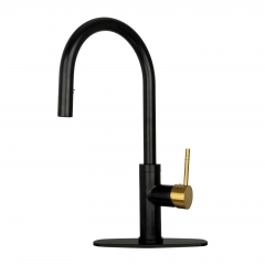 Akicon™ Matte Black & Brushed Gold Pull Out Kitchen Faucet with Deck Plate, Single Level Solid Brass Kitchen Sink Faucets with Pull Down Sprayer