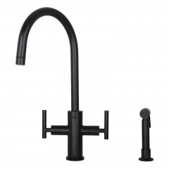 Akicon™ Two-Handle Matte Black Widespread Kitchen Faucet with Side Sprayer