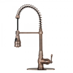 Akicon™ Antique Copper Pre-Rinse Spring Kitchen Faucet, Single Level Solid Brass Kitchen Sink Faucets with Pull Down Sprayer