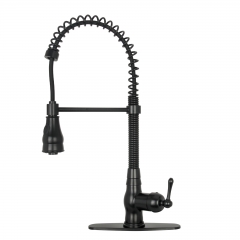 Akicon™ Matte Black Pre-Rinse Spring Kitchen Faucet, Single Level Solid Brass Kitchen Sink Faucets with Pull Down Sprayer