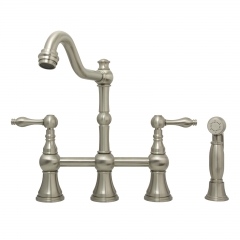 Akicon™ Two-Handles Bridge Kitchen Faucet with Side Sprayer - Brushed Nickel