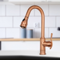 Akicon™ Copper Pull Out Kitchen Faucet, Single Level Solid Brass Kitchen Sink Faucets with Pull Down Sprayer