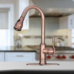 Akicon™ Antique Copper Pull Out Kitchen Faucet, Single Level Solid Brass Kitchen Sink Faucets with Pull Down Sprayer