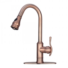 Akicon™ Antique Copper Pull Out Kitchen Faucet, Single Level Solid Brass Kitchen Sink Faucets with Pull Down Sprayer