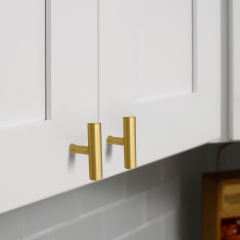 Akicon™ Brushed Gold Kitchen T Bar Cabinet Pulls 100% Solid Brass Drawer Knob AK01917-BG (10-PACK)