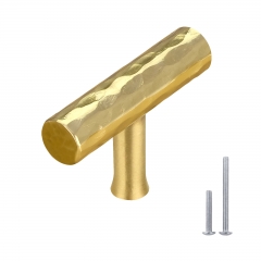 Akicon™ Hammered Polished Gold Kitchen T Bar Cabinet Pulls 100% Solid Brass Drawer Knob AK01917A-PB (10-PACK)