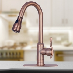 Akicon™ American Bronze Pull Out Kitchen Faucet, Single Level Solid Brass Kitchen Sink Faucets with Pull Down Sprayer
