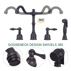 Akicon™ Two-Handles Oil Rubbed Bronze Widespread Kitchen Faucet with Side Sprayer