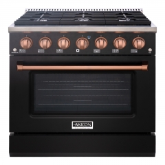 Akicon 36" Slide-in Freestanding Professional Style Gas Range with 5.2 Cu. Ft. Oven, 6 Burners, Convection Fan, Cast Iron Grates. Matte Black