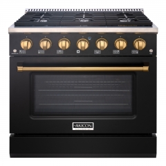 Akicon 36" Slide-in Freestanding Professional Style Gas Range with 5.2 Cu. Ft. Oven, 6 Burners, Convection Fan, Cast Iron Grates. Matte Black