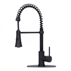 Akicon™ Matte Black Pre-Rinse Spring Kitchen Faucet, Single Level Solid Brass Kitchen Sink Faucets with Pull Down Sprayer