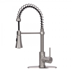 Akicon™ Brushed Nickel Pre-Rinse Spring Kitchen Faucet, Single Level Solid Brass Kitchen Sink Faucets with Pull Down Sprayer