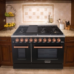 Akicon 48" Slide-in Freestanding Professional Style Gas Range with 6.7 Cu. Ft. Oven, 8 Burners, Convection Fan, Cast Iron Grates. Matte Black