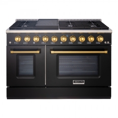 Akicon 48" Slide-in Freestanding Professional Style Gas Range with 6.7 Cu. Ft. Oven, 8 Burners, Convection Fan, Cast Iron Grates. Matte Black