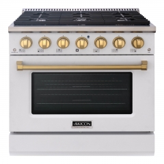 Akicon 36" Slide-in Freestanding Professional Style Gas Range with 5.2 Cu. Ft. Oven, 6 Burners, Convection Fan, Cast Iron Grates. White