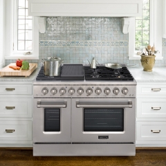 Akicon 48" Slide-in Freestanding Professional Style Gas Range with 6.7 Cu. Ft. Oven, 8 Burners, Convection Fan, Cast Iron Grates. Stainless Steel