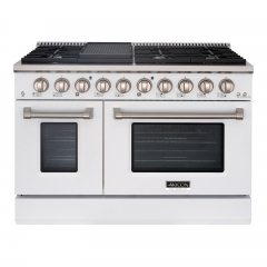 Akicon 48" Slide-in Freestanding Professional Style Gas Range with 6.7 Cu. Ft. Oven, 8 Burners, Convection Fan, Cast Iron Grates. White