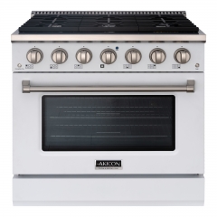 Akicon 36" Slide-in Freestanding Professional Style Gas Range with 5.2 Cu. Ft. Oven, 6 Burners, Convection Fan, Cast Iron Grates. White