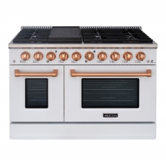 Akicon 48" Slide-in Freestanding Professional Style Gas Range with 6.7 Cu. Ft. Oven, 8 Burners, Convection Fan, Cast Iron Grates. White