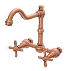 Akicon Bathroom Faucets - Solid Brass Wall Mount Bathroom Sink Faucet with 2 Cross Handles, Copper Bathroom Faucet - AK41718N1