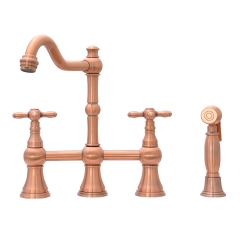 Akicon Kitchen Faucets - Solid Brass Wall Mount Kitchen Faucet with 2 Cross Handles, Copper Kitchen Sink Faucet - AK96718N1