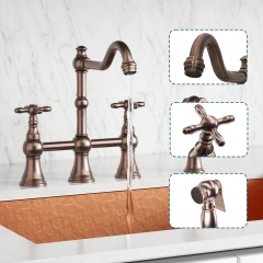 Akicon Kitchen Faucets - Solid Brass Wall Mount Kitchen Faucet with 2 Cross Handles, Copper Kitchen Sink Faucet - AK96718N1