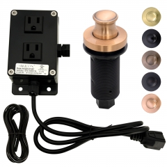 Akicon Copper Garbage Disposal Air Switch Kit, Dual Outlet Sink Top Waste Disposal On/Off Push Button with Brass Cover