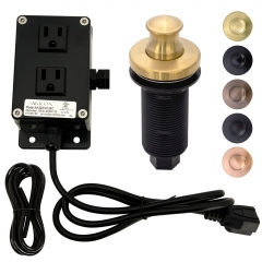 Akicon Brushed Gold Garbage Disposal Air Switch Kit with Sink Top Waste Disposal On/Off Push Button with Brass Cover and Plastic