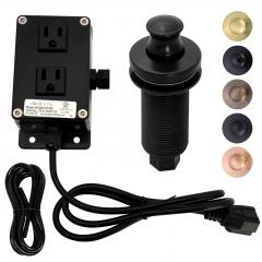 Akicon Matte Black Garbage Disposal Air Switch Kit, Dual Outlet Sink Top Waste Disposal On/Off Push Button with Brass Cover and Plastic