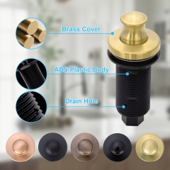 Akicon Brushed Gold Garbage Disposal Air Switch Kit with Sink Top Waste Disposal On/Off Push Button with Brass Cover and Plastic